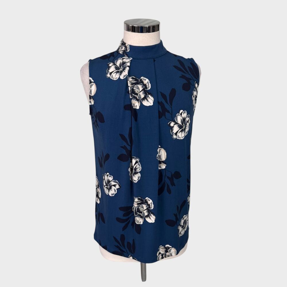 Banana Republic Factory Small Sleeveless Polyester Blend Blue Floral Top